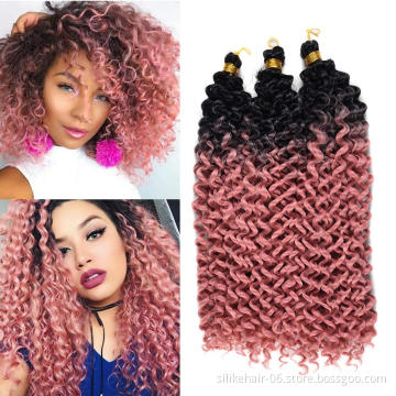 14" Curly  Crochet Hair Water Wave Crochet Hair Curly synthetic braiding hair Marlybob  Ombre Brown Water Wave Crochet Bundl